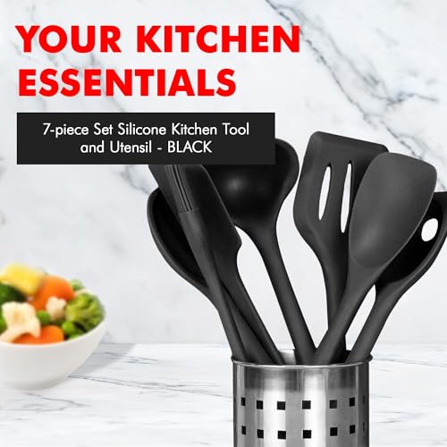 Premium Silicone Kitchen Tools and Utensils Set (7 Piece Set / Black)