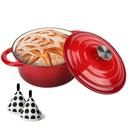 3 QT Enameled Cast Iron Dutch Oven with Self (Cerise / 3QT)