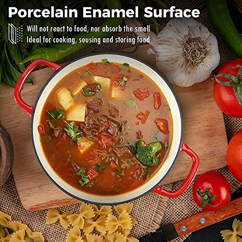 3.8 Quart Enameled Cast Iron Braiser Pan with Lid (Red / 3.8QT)