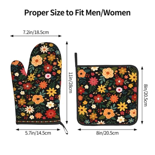 Oven Mitts and Pot Holder Set of 2 Heat Resistant Gloves Hot Pads for Kitchen Grilling Baking Cooking BBQ