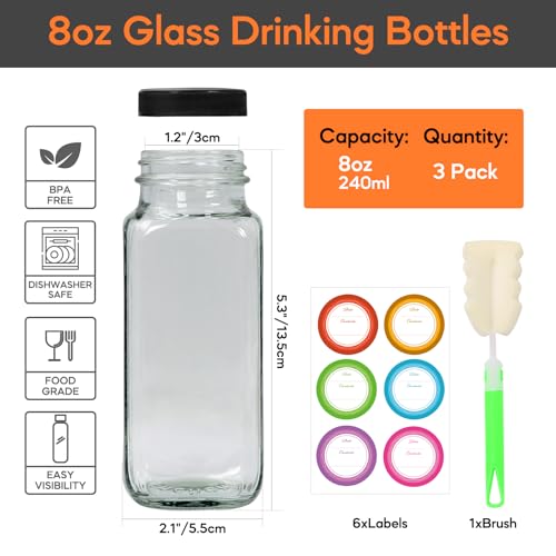 Glass Square Juice Bottles with Lids Group