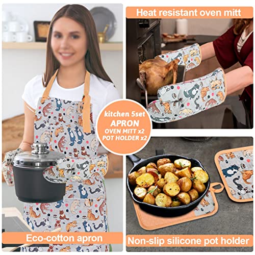 Oven Mitts and Pot Holders with Chef Apron (Cat)