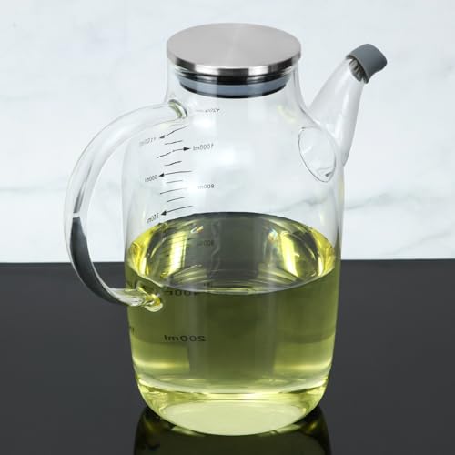 1200ML 40Oz Large Glass Cooking Oil Bottle with Stainless Steel Lid