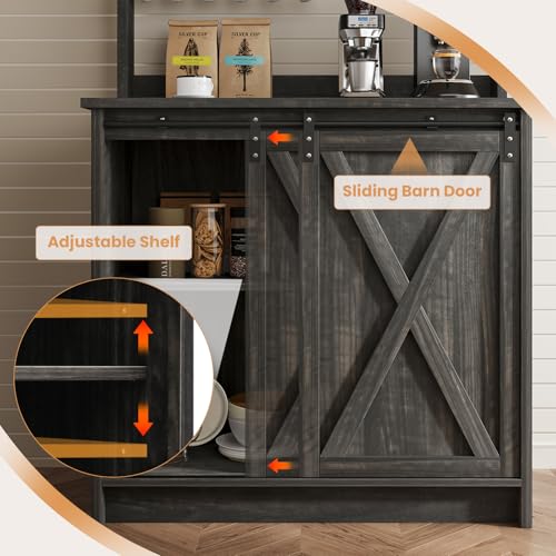 Farmhouse Coffee Bar Cabinet with 6 Hooks