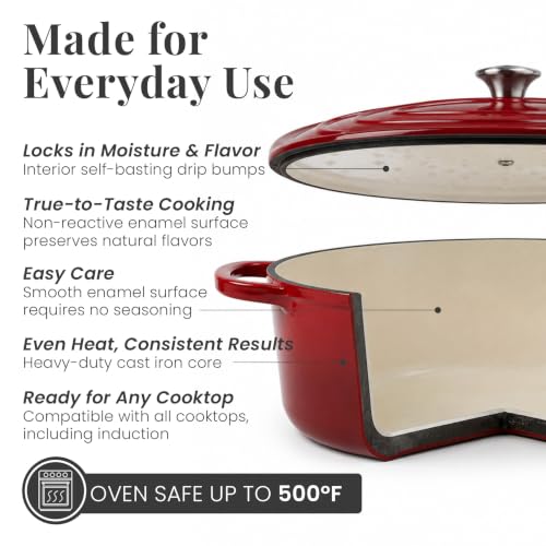 8 qt Oval Enameled Cast Iron Dutch Oven Pot (Cabernet / 8 QT)