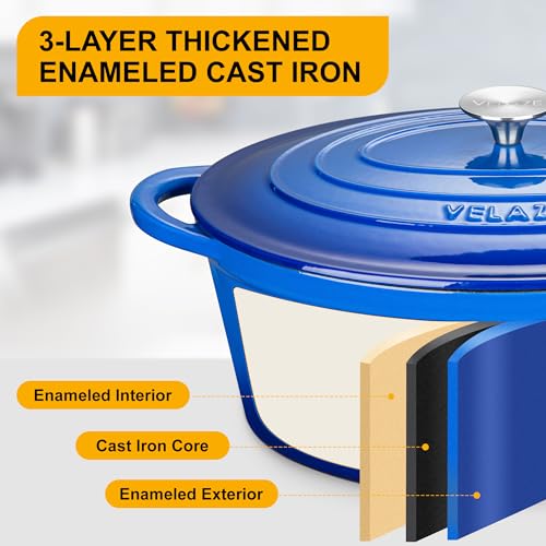 7.5 QT Oval Enameled Cast Iron Dutch Oven Pot with Lid (Blue / 7.5QT-Oval)