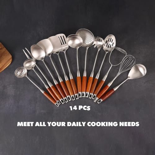 304 Stainless Steel Cooking Utensils Set with Wood Handle