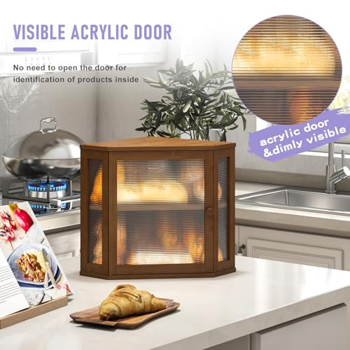 Corner Bread box for Kitchen Countertop (Brown / Meduim)