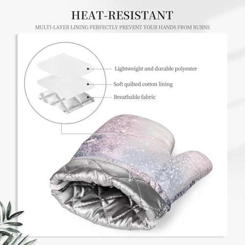 Oven Mitts Pot Holders Set Winter Deer Forest Christmas Silicone Kitchen Gloves Potholders Heat Resistant for Chef Baking Cooking Grilling BBQ 4 Pack Mitt (C03)