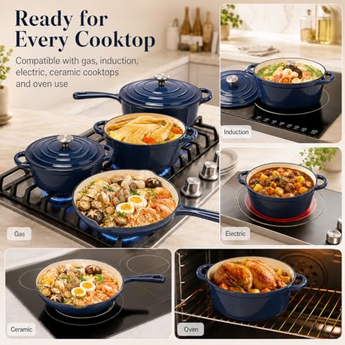 Enameled Cast Iron Cookware Set (Navy)