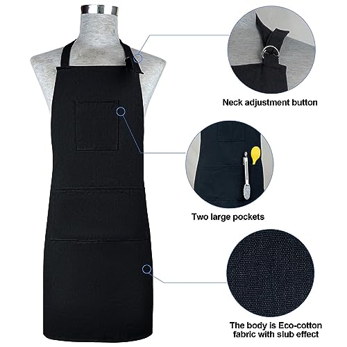 Oven Mitts and Pot Holders with Cooking Apron Set of 5 (Black)