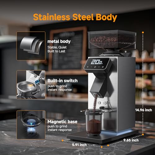 Commercial Flat Burr Espresso Bean Grinder (90 grinding settings / Black&Silver)