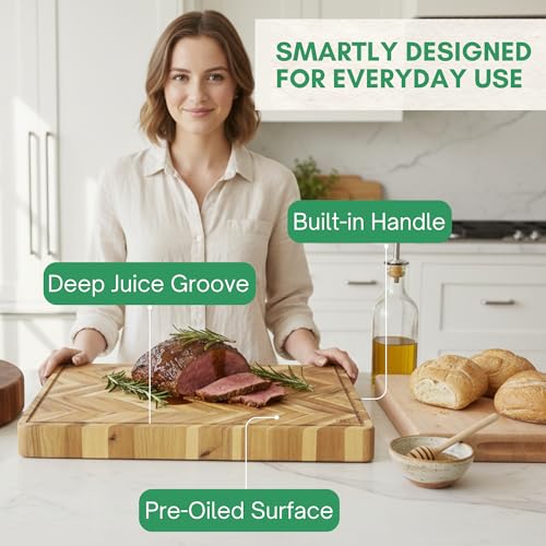 Herringbone Acacia Wood Cutting Boards for Kitchen (Herringbone / 17"L x 13"W)