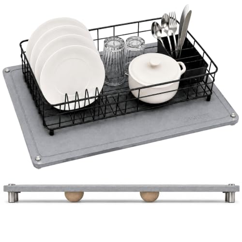 24"×16" Quick Dry Stone Mat Kitchen Counter with Heighten Stainless Steel Feet
