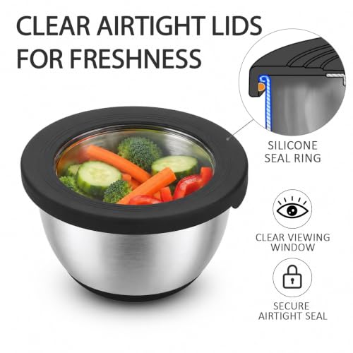 Stainless Steel Mixing Bowls with Lids (Black)
