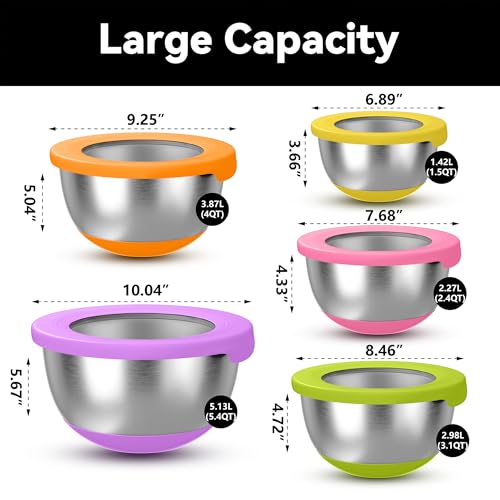 Stainless Steel Mixing Bowls with Lids (Multicolor)