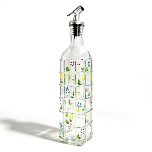 17oz Glass Square Olive Oil Dispenser with Pour Spout (Floral)