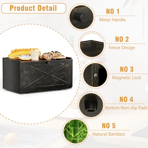 Bamboo Bread Box for Kitchen Counter Farmhouse Bread Storage Container Large Capacity Bread Storage Bin Bread Holder