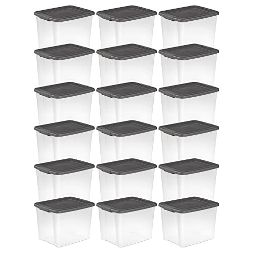 Clear Plastic Storage Organizer Bins with Gray Lids