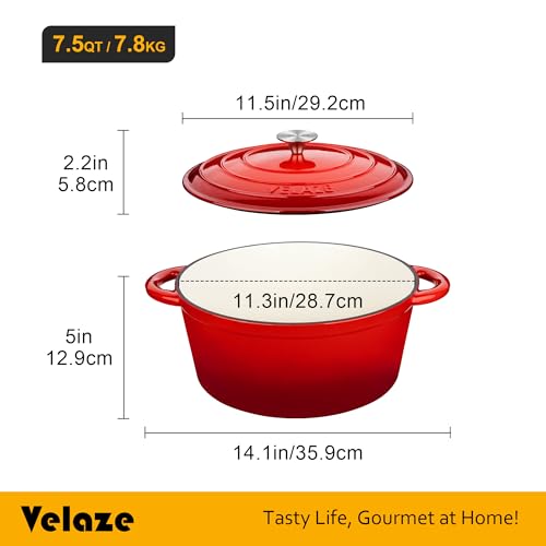 7.5 QT Enameled Cast Iron Dutch Oven Pot with Lid (Red / 7.5QT-Round)