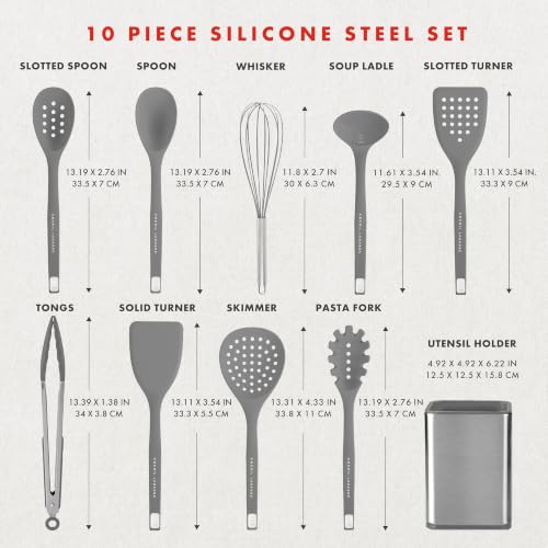 Lagasse 10 Piece Silicone Kitchen Utensil Set with Holder (Gray)