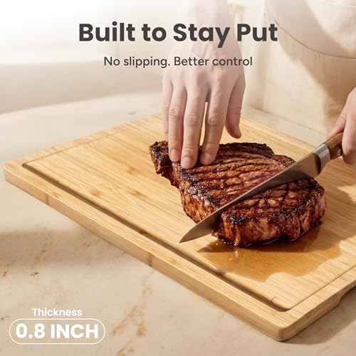 Bamboo Cutting Board Set with Stand for Kitchen