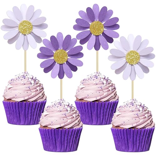 24Pcs Daisy Cupcake Toppers Flower Cake Topper Decorations Daisy Cake Decorations Chrysanthemum Cupcake Toppers Spring Daisy Flower Cake Picks