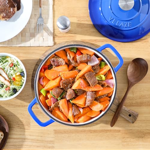 6 QT Enameled Cast Iron Dutch Oven Pot with Lid (Blue / 6QT-Round)
