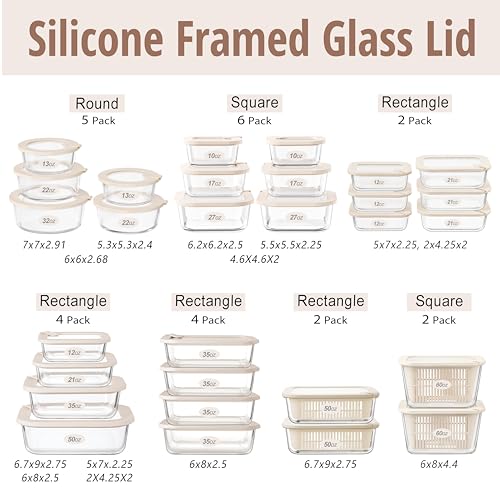 Glass Food Storage Containers with Glass Lids (‎Ivory White -2p)