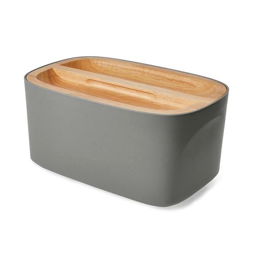 Modern Bamboo Fiber Bread Box for Countertop with Reversible Wood Serving Lid