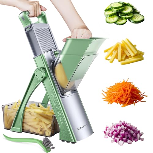 Safe Mandoline Slicer Plus for Kitchen Adjustable Vegetable Slicer (Green)