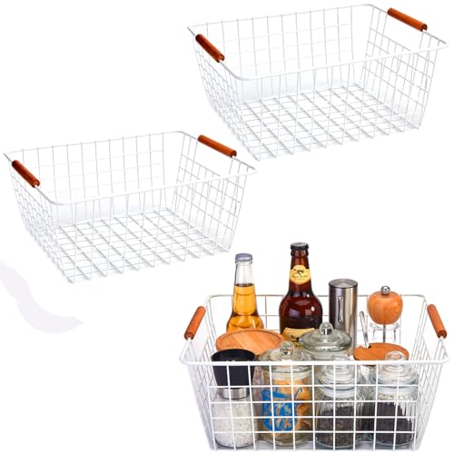 wire baskets with Handles Wire Storage Organizer Bin Baskets