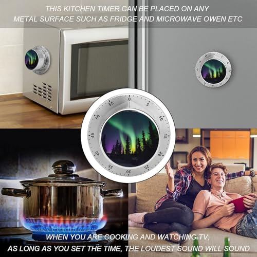Dark Northern Lights Print Kitchen Timers for Cooking Magnetic Timer