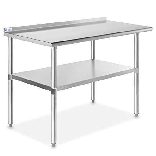 Stainless Steel Kitchen Prep Table with Backsplash & Under Shelf