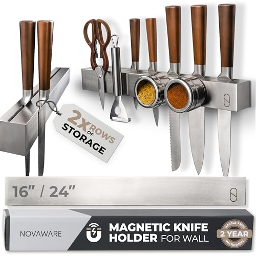 24" Magnetic Knife Holder for Wall with 2x Storage (Stainless Steel / 24" w/ Wall Mount)