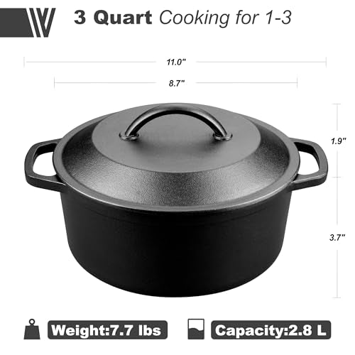 Pre Seasoned Cast Iron Dutch Oven with Lid (3 QT)