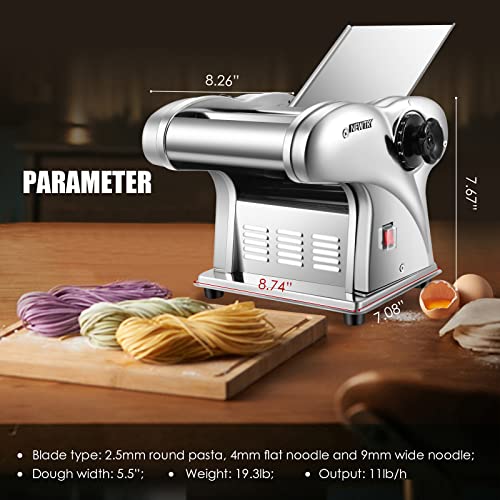 Electric Pasta Maker Noodle Machine (2.5mm Round+4mm Flat+9mm Wide Noodle)