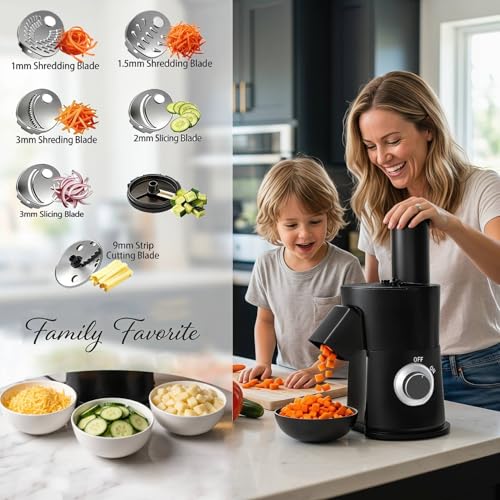 7 In 1 Vegetable Chopper Electric Veggie Onion French Fry Cutter Garlic Mincer Potato Slicer Food Vegetable Dicer Cheese Grater Carrot Shredder Kitchen Gadgets Essentials House Warming Gifts New Home (Black)