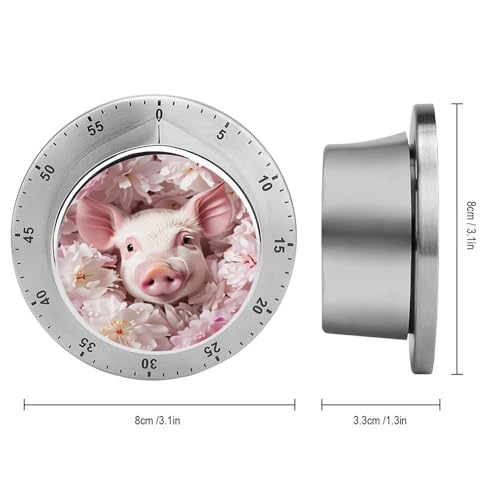 Pig Pink Flower Kitchen Timer Mechanical No (Style-1 / One Size)