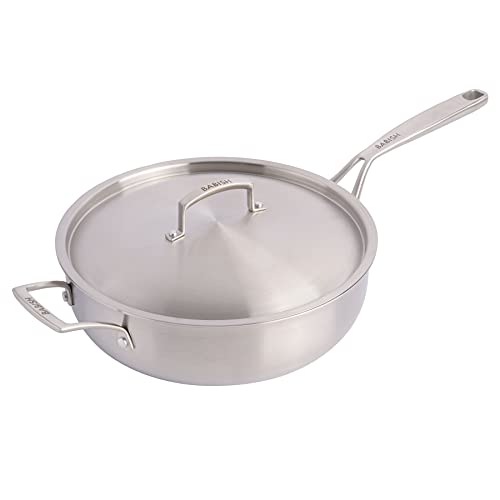 5-Quart Tri-Ply Stainless Steel Sauté Pan with Lid – Professional Grade Saute Pan for Frying, Searing & One-Pan Meals (5 Quarts / Stainless Steel)