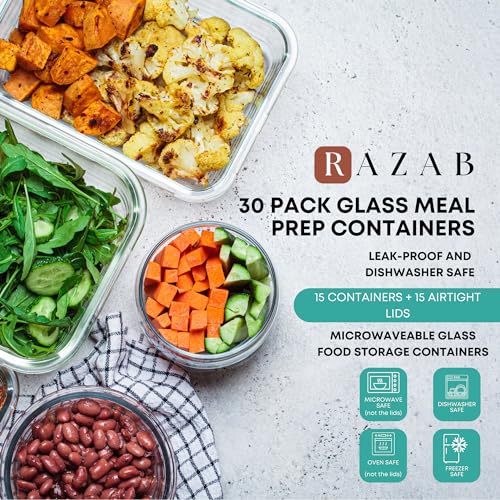 30 PC Glass Food Storage Containers with Lids (Black)