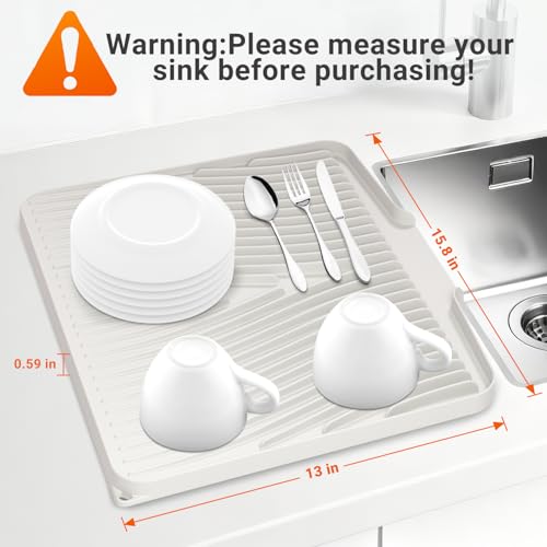 Silicone Dish Drying Mat for Kitchen counter (Cream / 15.8" x 13")