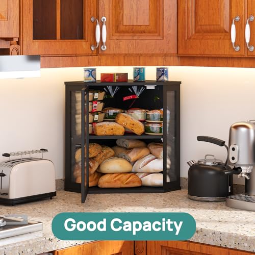 Corner Bread Box for Kitchen Counter (Black / Extra Large)