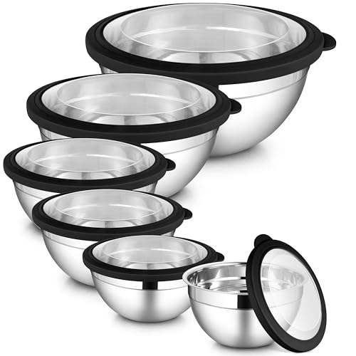 6 Piece Stainless Steel Mixing Bowls with Lids Set