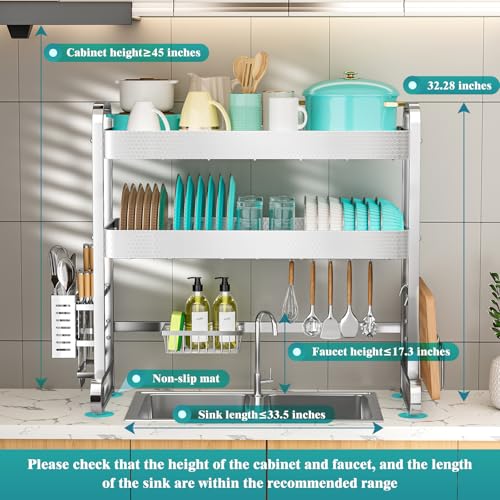 3 Tier Over The Sink Dish Drying Rack (Honeycomb Pattern-silver)