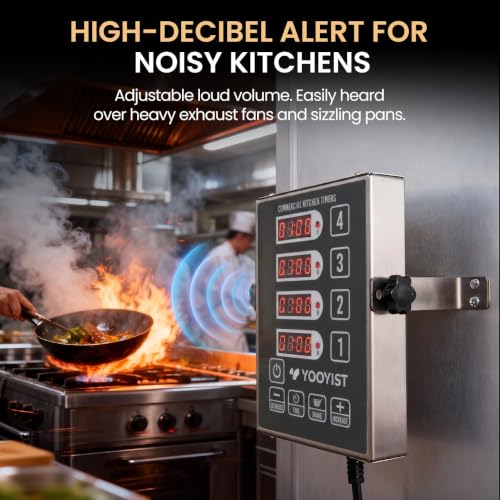 4 Channel Commercial Kitchen Timer Digital Stainless Steel Timer (Gray)