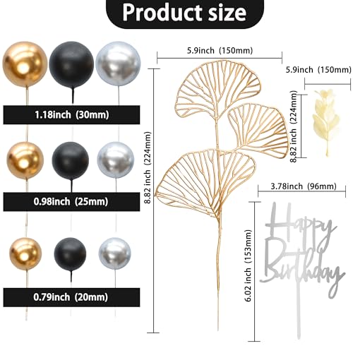 57Pcs Khaki Balls Cake Topper Boho Grass Cake topper Pearl Balls Acrylic Happy Birthday Cake Decorations for Wedding Baby Shower Birthday Boho Themed Party Supplies Khaki White Gold