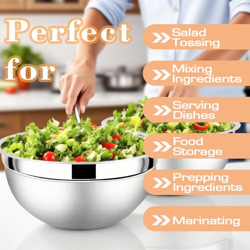 Mixing Bowls with Airtight Lids Set 5 and 7 Pcs Stainless Steel Bowls Set with 3 Grater Attachments Baking Set Non