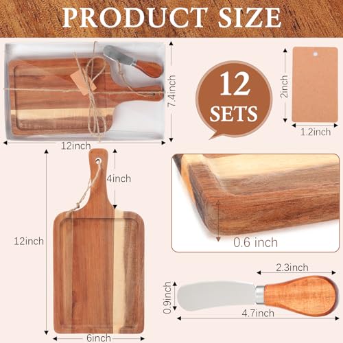 12 Set Acacia Wood Charcuterie Board with Knife (12 x 6 Inches)