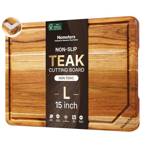 15" Teak Wood Cutting Boards for Kitchen Wooden Chopping Board Non Toxic (15"L x 11"W)